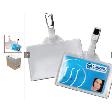 PORTA  BADGE IN PVC  CRISTAL  CON PINZETTA  IN  PLASTICA  CONF.50PZ