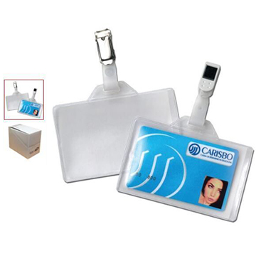 PORTA BADGE IN PVC  CRISTAL  CON  PINZETTE  IN  METALLO  CONF. 50PZ